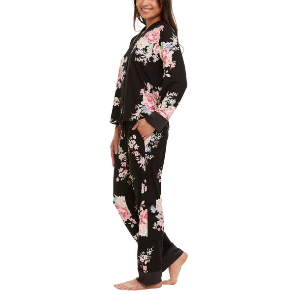 Flora Nikrooz Women's Satin Trim Notch Collar PJ Set