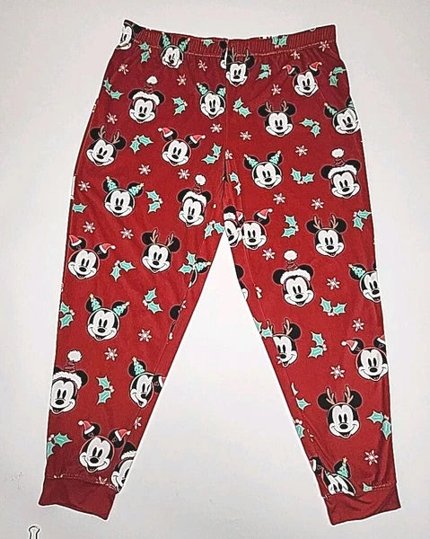 Disney Mickey Mouse Pajama Set Size XL Christmas Holiday Red Shirt Jogger Pant