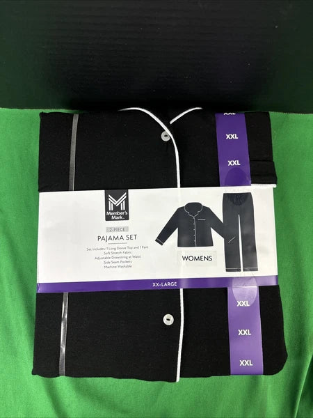 Member's Mark Women's Notch Collar Pajama Set Size XXL Black Soot