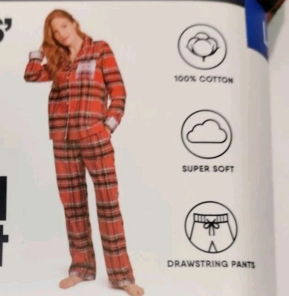 Lands End Women’s Large 2-piece Red Cotton Flannel Pajama Set NWT
