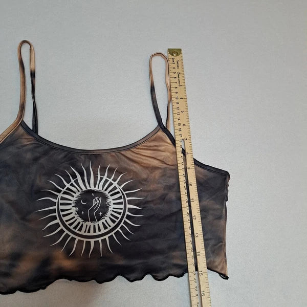 Sun Moon Tie Dye Pajama Set Women M Cami Top Shorts Celestial Lettuce Trim NWOT