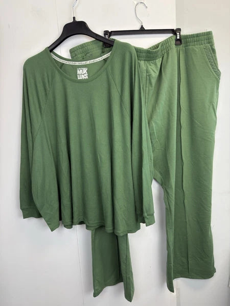 MUK LUKS Regular 2-Pc Lounge Set Women’s 5X Green Waffle Knit Top Wide Leg Pants