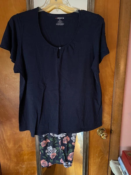 Liz Claiborne Navy Blue Floral Print Capri PJ's - XXL