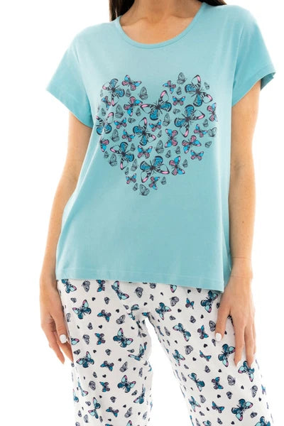 Suzy & Me Ladies 100% Cotton Jersey Crop Leg Pyjama