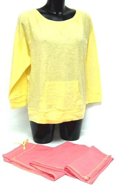 Ladies LOUNGER Pyjama Set YELLOW Long Sleeve Top PINK Bottom BODY BLEU Jersey PJ