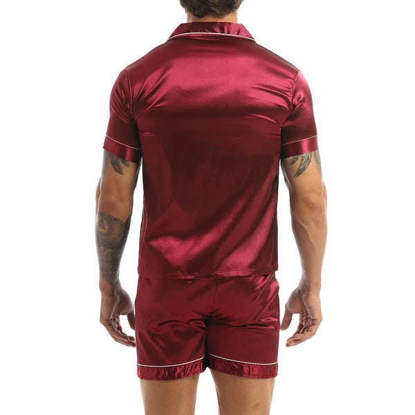 Mens Satin Nightwear Two Piece Pyjamas Pajamas Set Loungewear L-3XL-