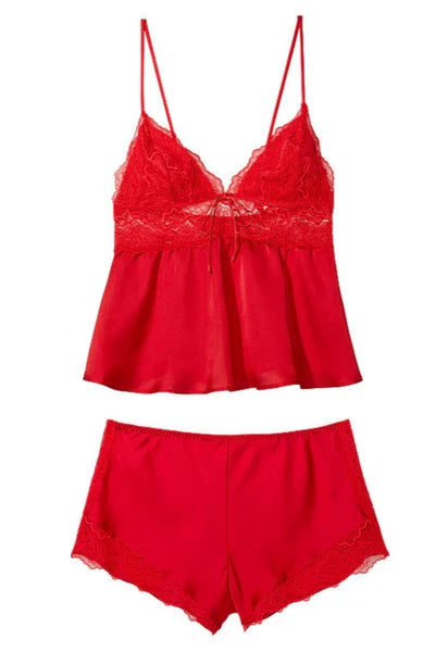 $70 VICTORIAS SECRET FLORAL LACE & SATIN SLEEP PAJAMA SET CAMI TOP SHORTS MEDIUM