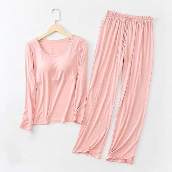 Two Piece Long Sleeve Built in Bra Loungewear Pyjamas