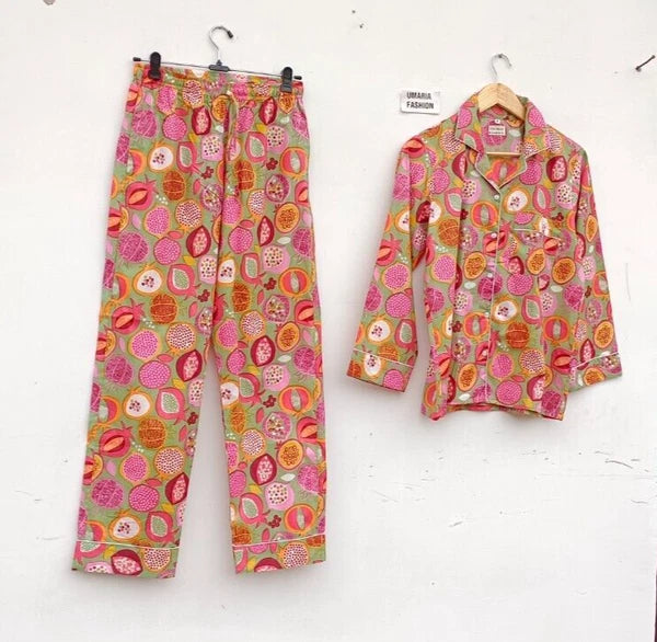 NEW 100% Organic Cotton Long PJ SET Long Sleeve Women Pajama Set  Size S/M/L/XL
