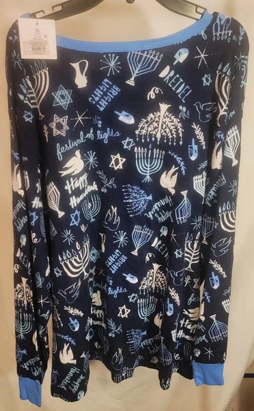 Universal Tread-Women's Blue Hanukkah 2pc pajama set size 2XL