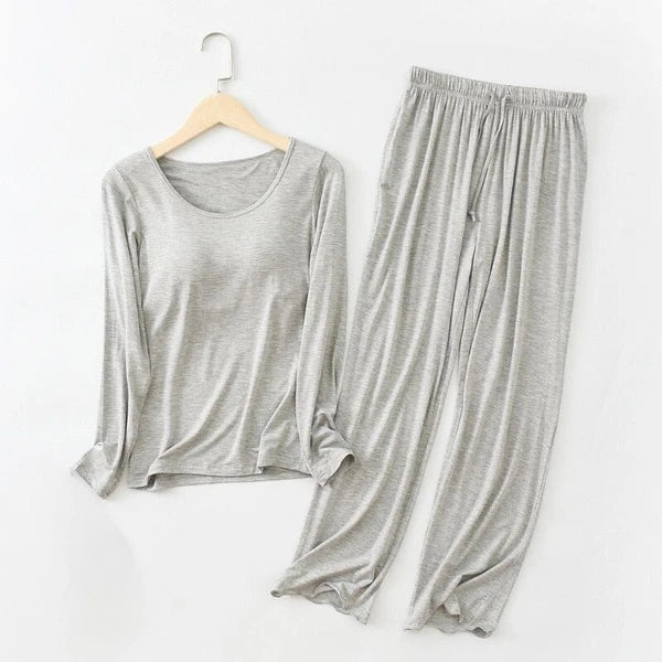 Two Piece Long Sleeve Built in Bra Loungewear Pyjamas