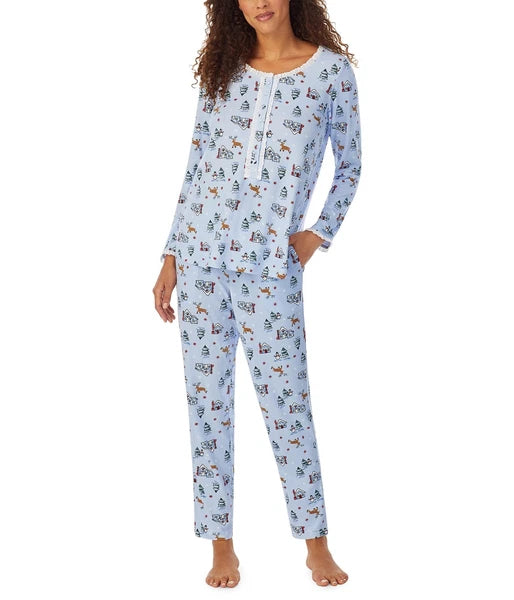 Lanz of Salzburg Sweater Knit Henley PJ Set (Blue House) Womens Pajama Sets