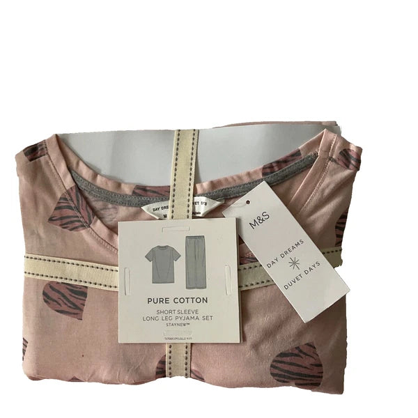M&S COLLECTION LOUNGE WEAR PINK PURE COTTON HEART PRINT PYJAMA SET