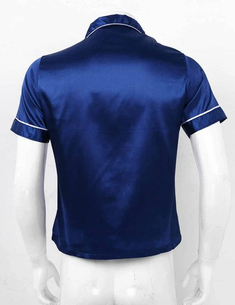 Mens Satin Nightwear Two Piece Pyjamas Pajamas Set Loungewear L-3XL-