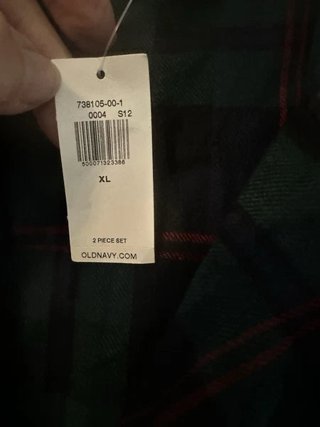 Old Navy Matching Flannel Pajama Set Blue & Green Tartan Plaid Size XL NWT
