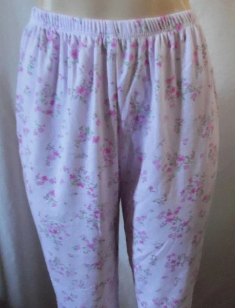 -KAREN NEUBURGER DITSY PINK FLORAL PAJAMAS BUTTON FRONT COLLAR TOP, CROP PANTS L