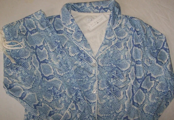 NWT PJ Salvage Ice Blue/Ivory EXOTIC SNAKESKIN Jersey Knit Pajama/Lounge Set M
