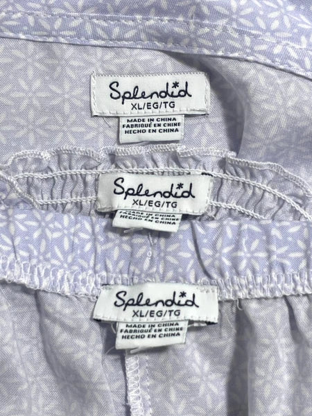 NWT Splendid Womens XL 3-Piece Robe, Tank Top & Shorts Sleep Set Petal Dot Geo