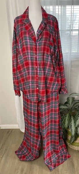 Victoria Secret- XXL Plaid 2 Piece Pajama Set (Red/Pink) Cozy Lounge Sleep