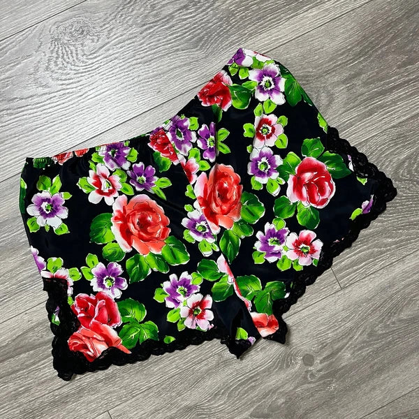 Victorias Secret VTG Gold Label Floral Lace Satin Pajama Shorts Sexy Black M