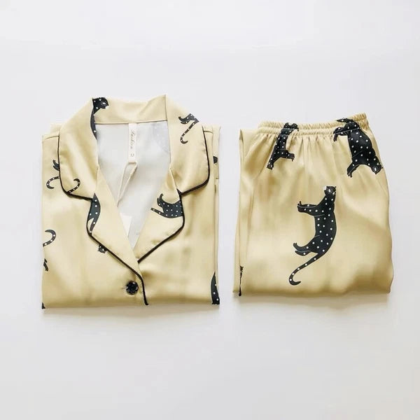 Women Pyjamas Bonnie Ladies PJs Ice Silk Long Sleeve Soft Sleepwear Set UK