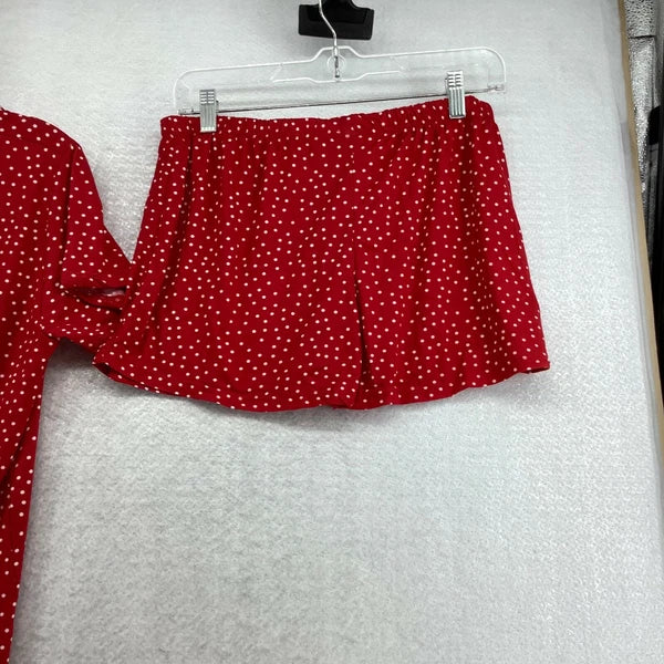 Joan Vass Womens Polka Dot Short Sleeves Collar 2 Piece Red Sleepwear Lounge Set
