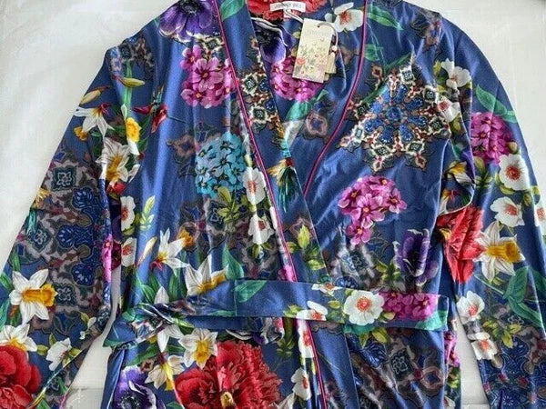 Johnny Was SUNRISE BLUE Sleep Wear PJ LONG SET Night Cotton Lounge Flower XL NEW