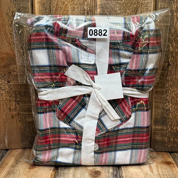POTTERY BARN KIDS ADULT STEWART PLAID FLANNEL PAJAMA SET, SIZE LARGE