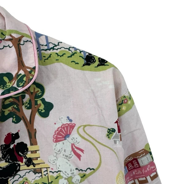 Nick & Nora Medium Pajama Set Poodles In Paris Cotton Top Pants Womens READ