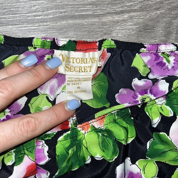 Victorias Secret VTG Gold Label Floral Lace Satin Pajama Shorts Sexy Black M
