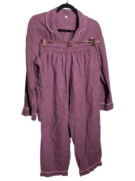 Piglet In Bed 100% Linen Pajama Set Small Purple Maeve