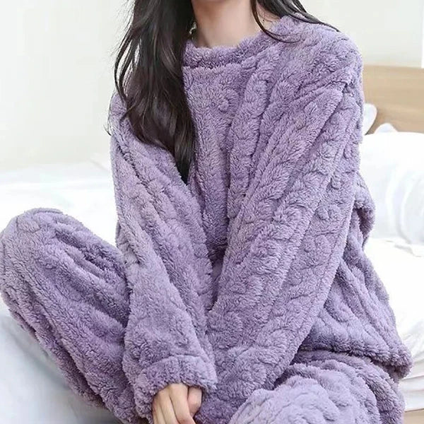 Womens Pyjamas Sets Warm Fleece Loungewear Pjs Winter Fluffy Soft Nightwear UK