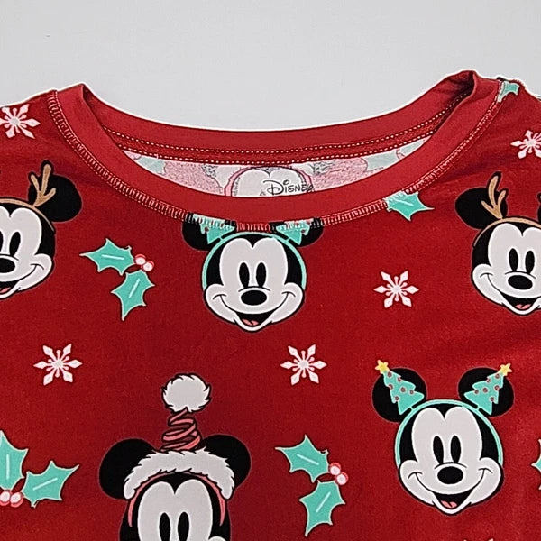 Disney Mickey Mouse Pajama Set Size XL Christmas Holiday Red Shirt Jogger Pant