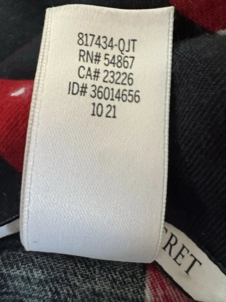 Victorias Secret Pajama Set L Heart Button Up Shirt Pant Sleepwear Cotton Black