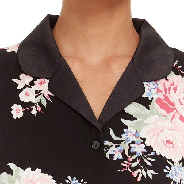 Flora Nikrooz Women's Satin Trim Notch Collar PJ Set