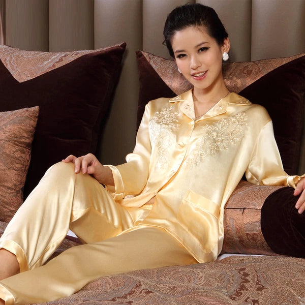 NEW Womens Silk Pajamas Set Sleepwear&Robes Nightdress Nightgown P041 L,XL,XXL