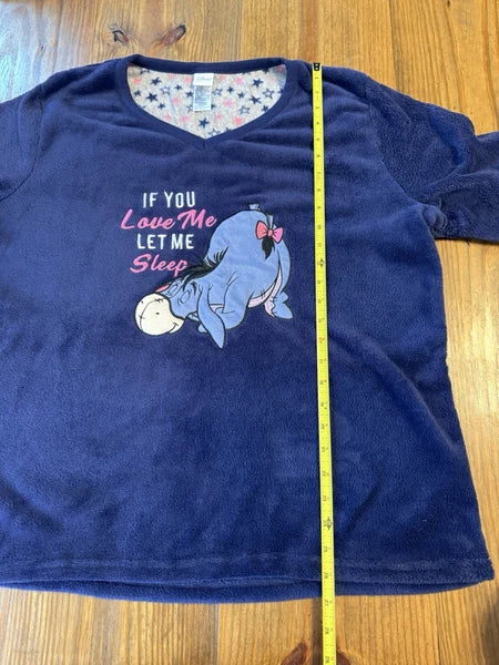 Disney 2 Piece Women’s Fuzzy Pajamas Eeyore Winnie The Pooh Size 2X Let Me Sleep