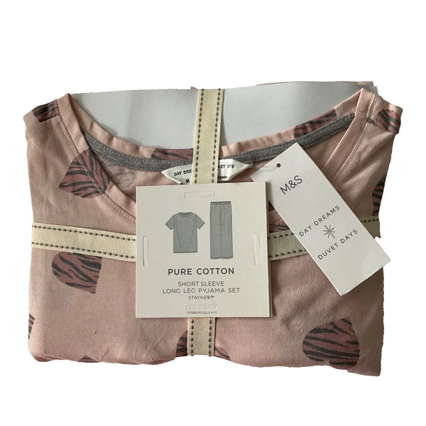 M&S COLLECTION LOUNGE WEAR PINK PURE COTTON HEART PRINT PYJAMA SET