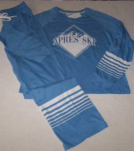 NWT PJ Salvage Blue/White APRES SKI Cotton/Rayon Jersey Knit Pajama/Lounge Set L