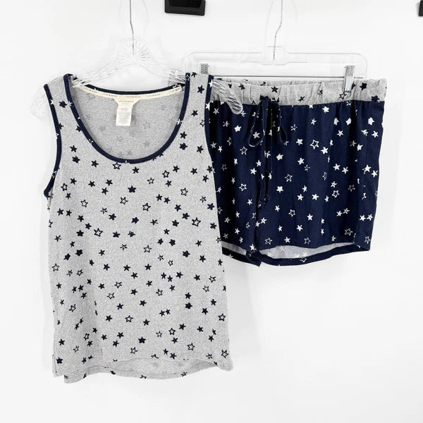 Lucky Brand Blue Gray Star Print Tank Shorts Sleepwear Set Women's Size Medium