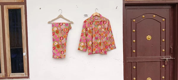 NEW 100% Organic Cotton Long PJ SET Long Sleeve Women Pajama Set  Size S/M/L/XL