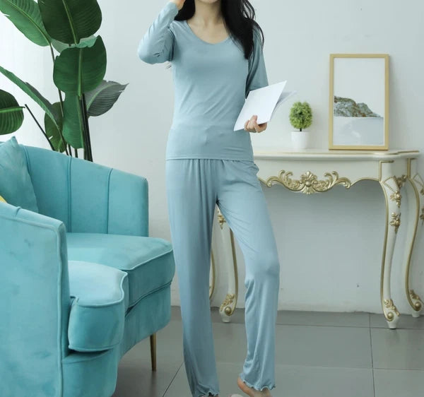 Two Piece Long Sleeve Built in Bra Loungewear Pyjamas