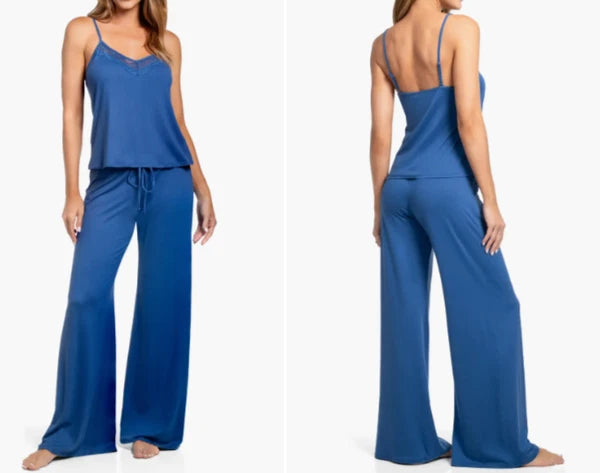 NWT In Bloom by Jonquil ROYAL BLUE Slinky Knit Pajama Set Women's XL LACE Trim