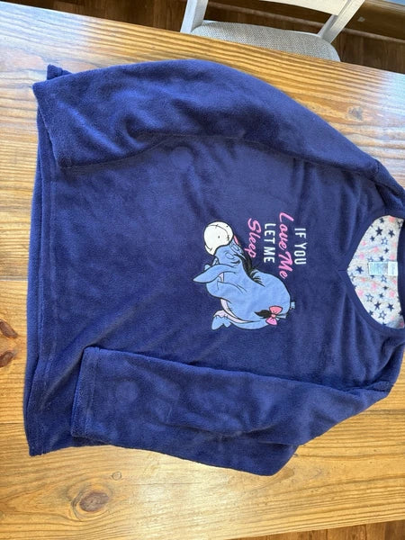 Disney 2 Piece Women’s Fuzzy Pajamas Eeyore Winnie The Pooh Size 2X Let Me Sleep