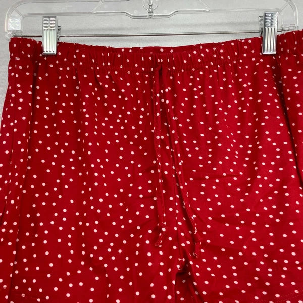 Joan Vass Womens Polka Dot Short Sleeves Collar 2 Piece Red Sleepwear Lounge Set