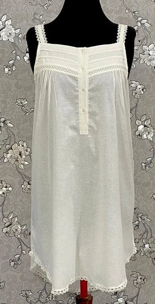SoieRose 100% Cotton Victorian Sleeveless Nightgown - Ivory - SR-1070