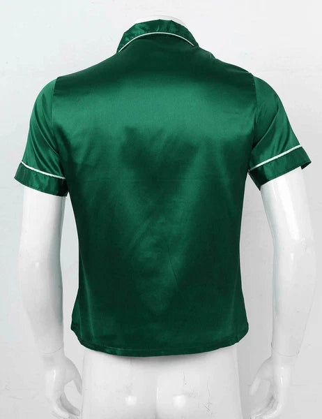 Mens Satin Nightwear Two Piece Pyjamas Pajamas Set Loungewear L-3XL-