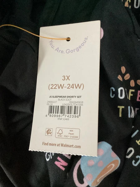 JOYSPUN  SLEEPWEAR SHORTY SET Black Coffee Tank & Shorts Sz 3X *