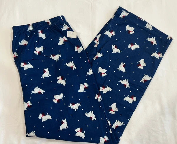 Charter Club Long Sleeve Flannel Pajama Set Womens S Small Scottie Dogs Blue New