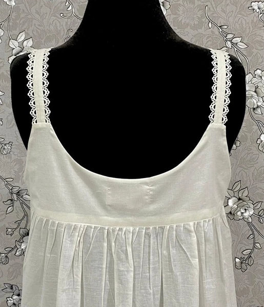 SoieRose 100% Cotton Victorian Sleeveless Nightgown - Ivory - SR-1070